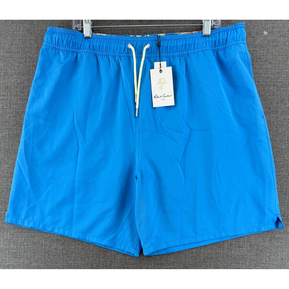 Robert Graham Mens Swim Shorts Azure Blue Tropical Pocket Trunks SMRG113 2XL NEW